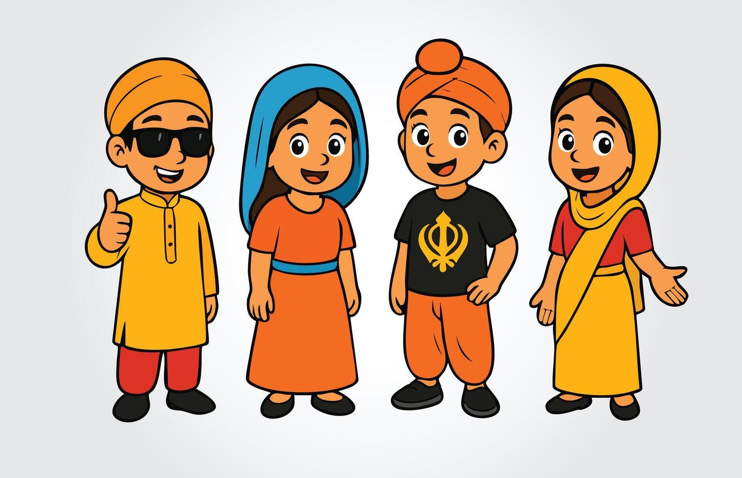 Sikh kids Cartoon Character Template vector
