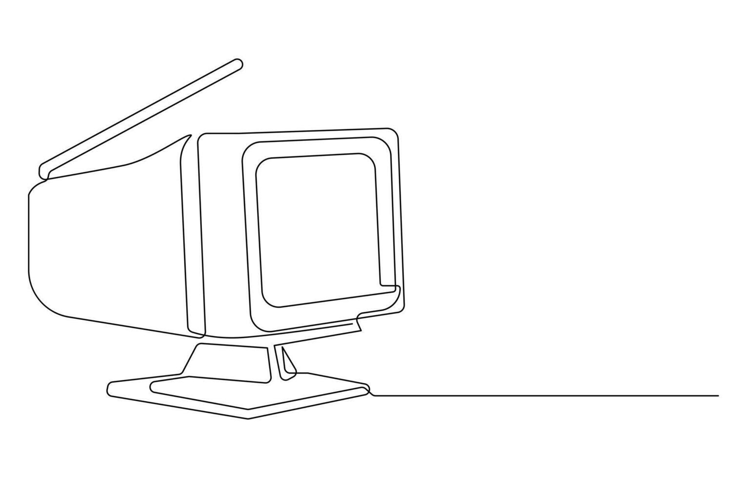 Line art drawing of a retro television with antenna vector