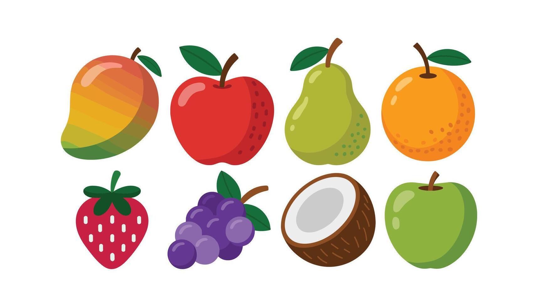 Cute Fruit Bundle Apple, Mango, Strawberry, Coconut and More vector