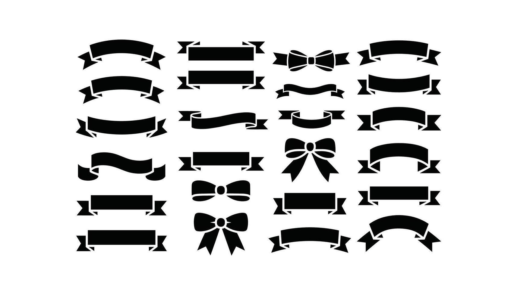 Black Silhouette Ribbon and Bow Set Decorative Banner Elements Collection vector