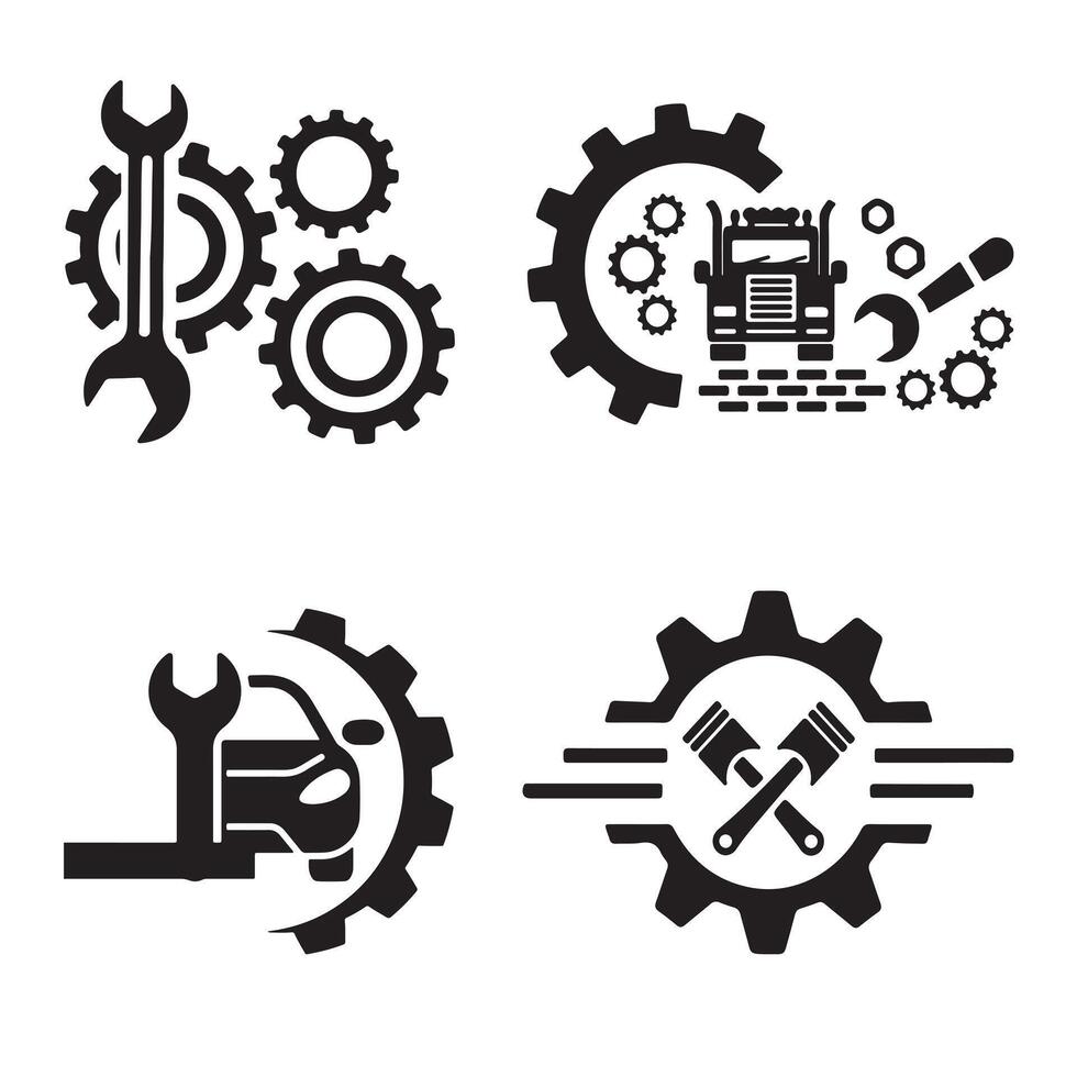 Gear icon car repiar set with symbols of machinery and engineering design vector