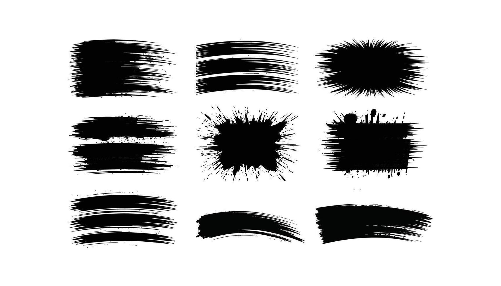Set of Grunge Black Brush Strokes and Ink Splatters Elements illustration isolated on white background vector