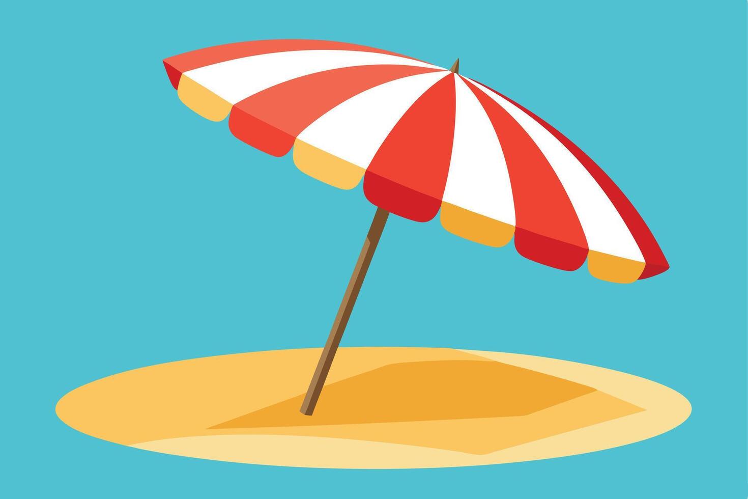 Serene Red and White Striped Beach Umbrella Providing Shade on Sunny Sandy Beach - Professional digital artwork with vibrant colors and detailed composition vector