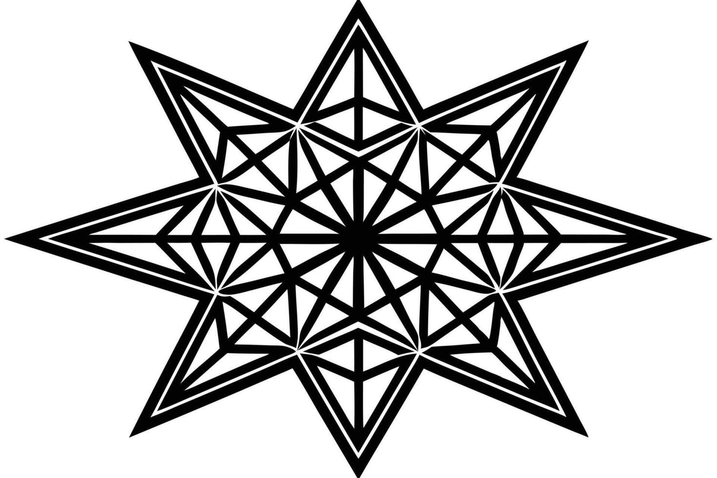 Intricate Black and White Eight-Pointed Star Geometric Design, Elegant Symmetrical Pattern, Modern Minimalist Style, Clean Lines, Sharp Angles, Abstract Art for Wallpaper vector