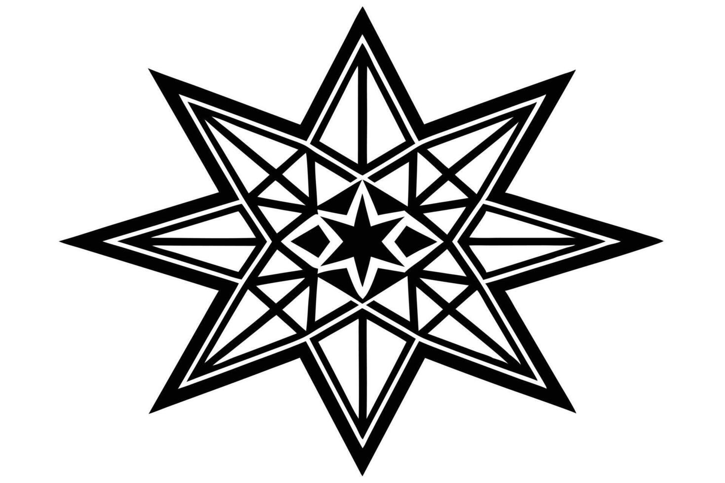 Intricate Eight-Pointed Star Mandala A Striking Black and White Geometric Design for Mystical and Spiritual Art vector