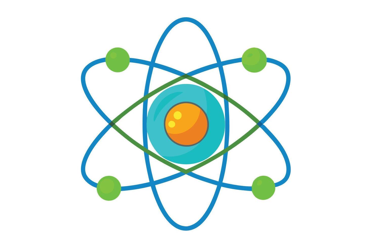 Vibrant Illustration of an Atom Orbiting in a Cheerful, Scientific Setting, Depicting Atomic Structure and Subatomic Particles vector