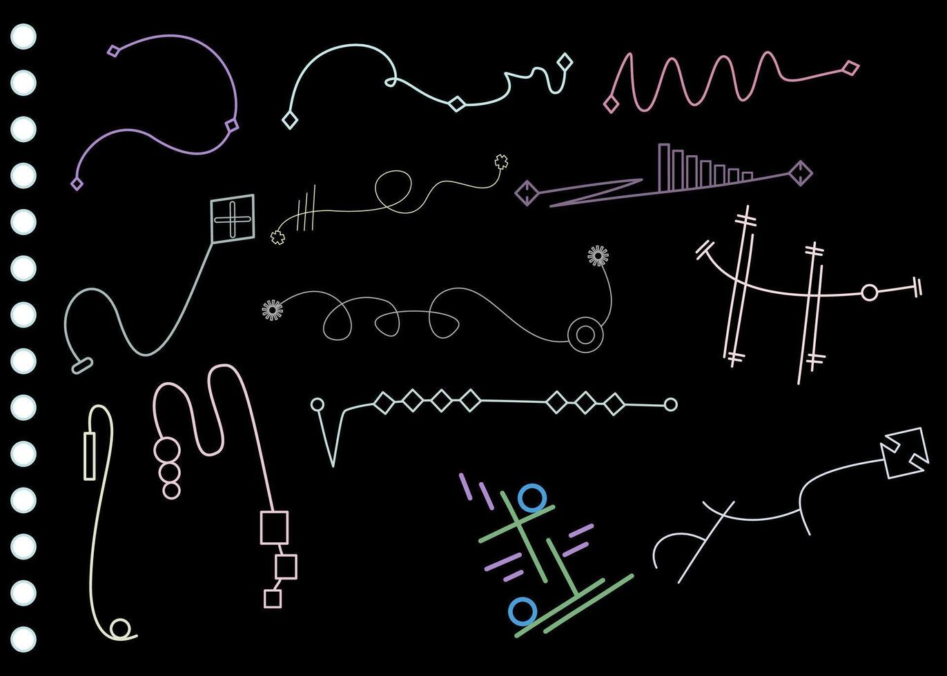 A set of different colored lines and symbols on a blackboard vector