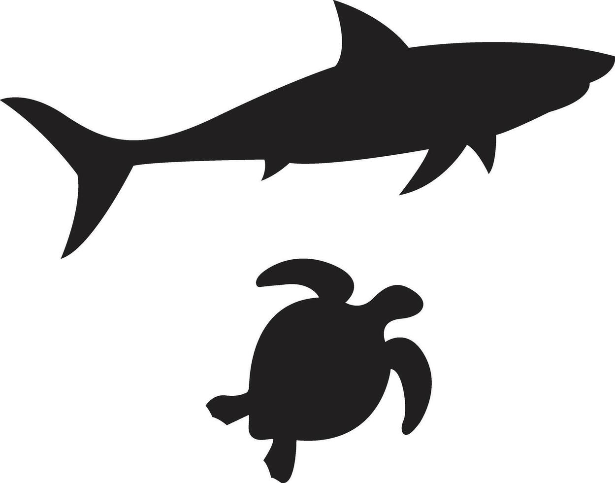 Shark and turtle silhouette illustration vector