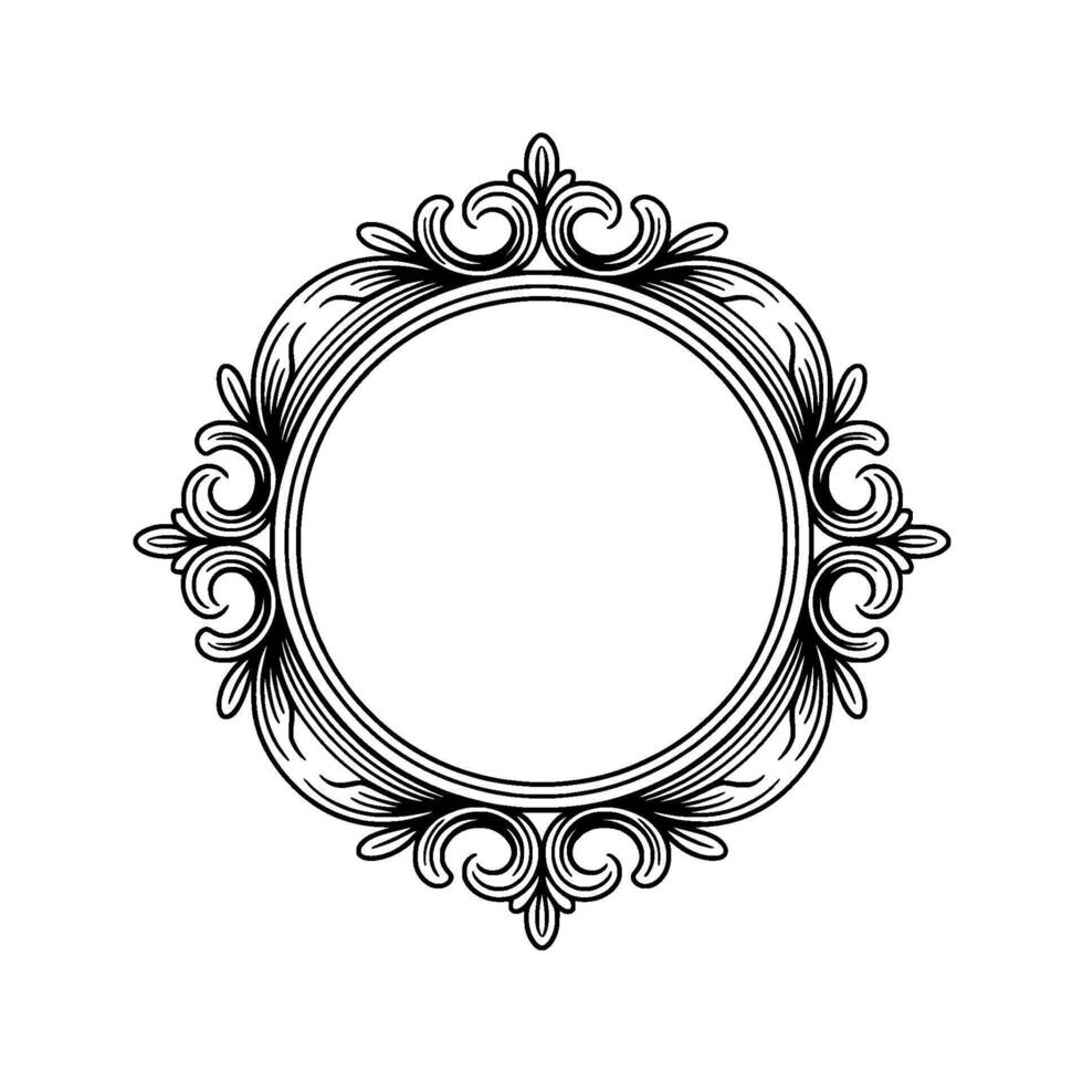 Elegant Circular Frame Engraved Floral Ornament, Vintage Style, White Background vector