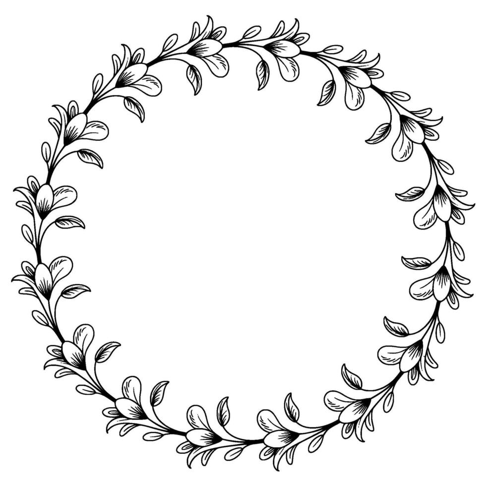 Elegant Floral Wreath Line Art Circle Frame vector