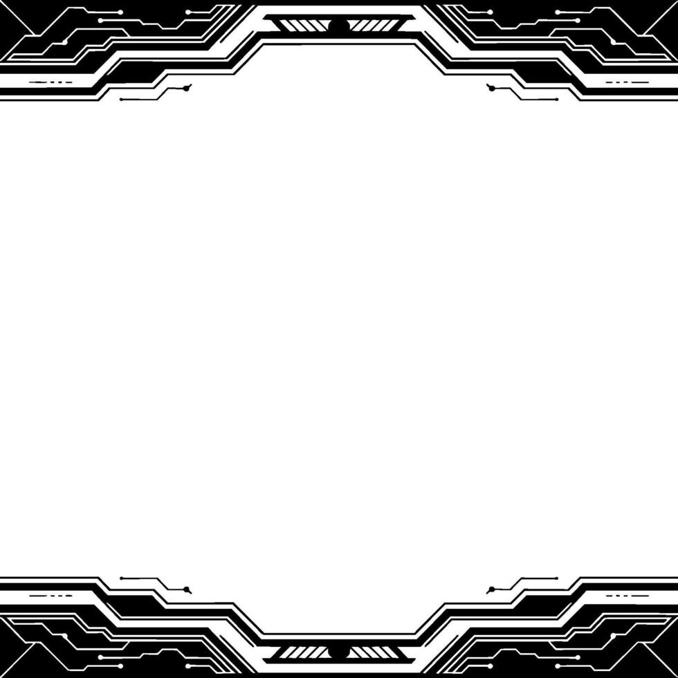Tech Frame Border Futuristic Circuit Board in Black and White vector