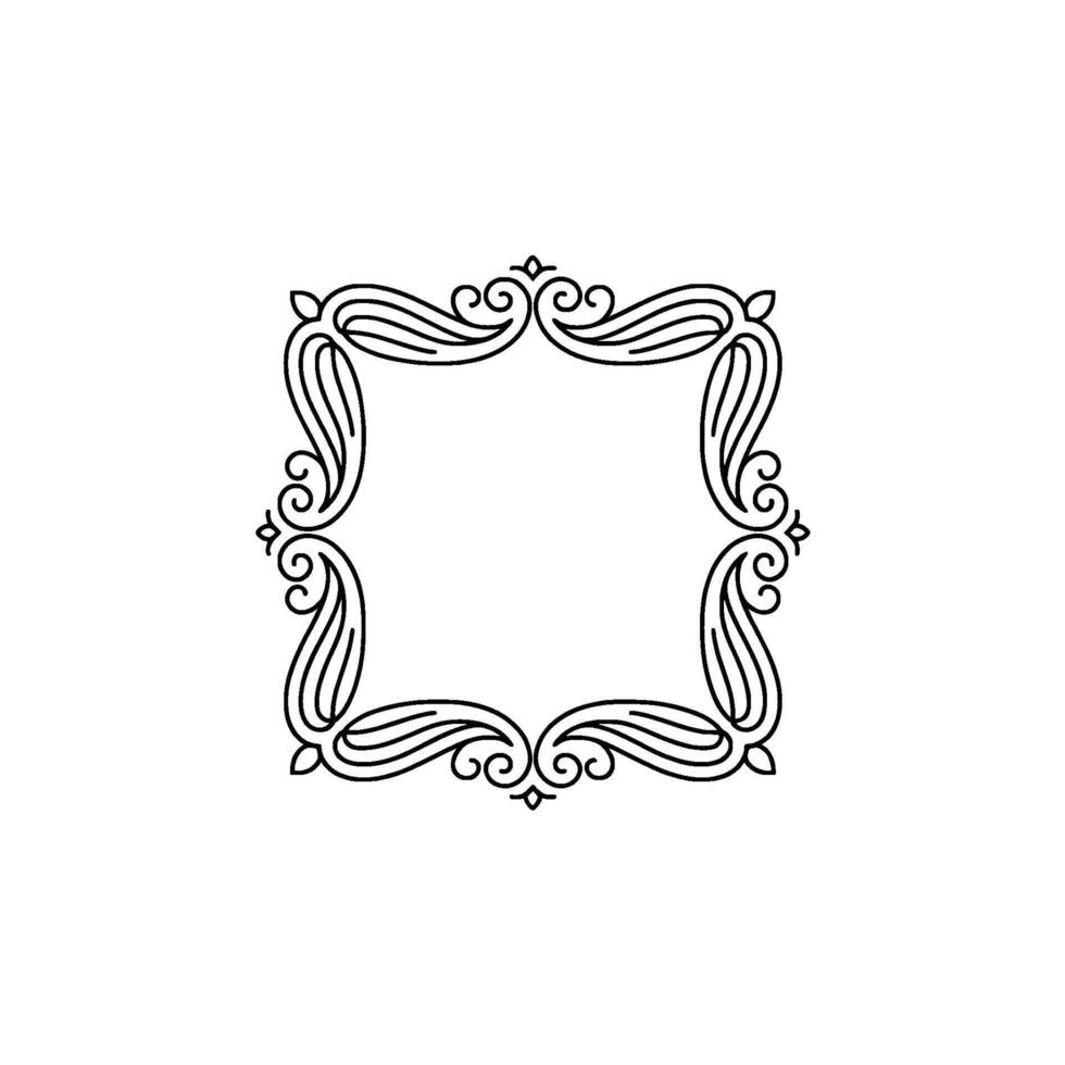 Elegant Line Art Frame, Square, Ornamental , Black on White vector