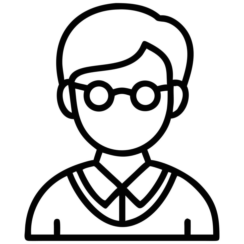 Man with Glasses Outline Icon, Illustration of Person in Shirt and Hair vector