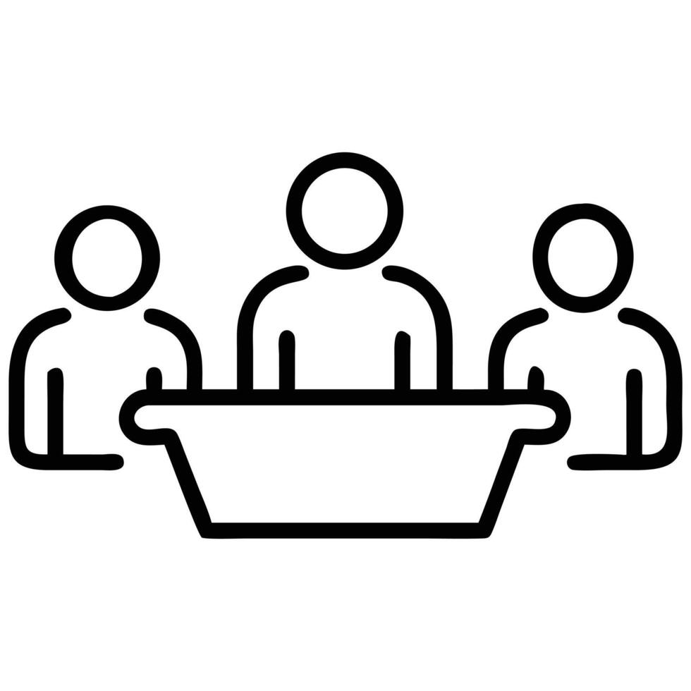 Meeting Icon Three People at a Table in Simple Line Art Style vector