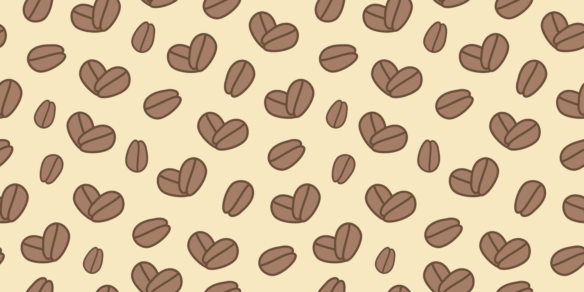Coffee beans pattern. Shape of heart. Seamless background. International Coffee Day. Flat illustration. vector