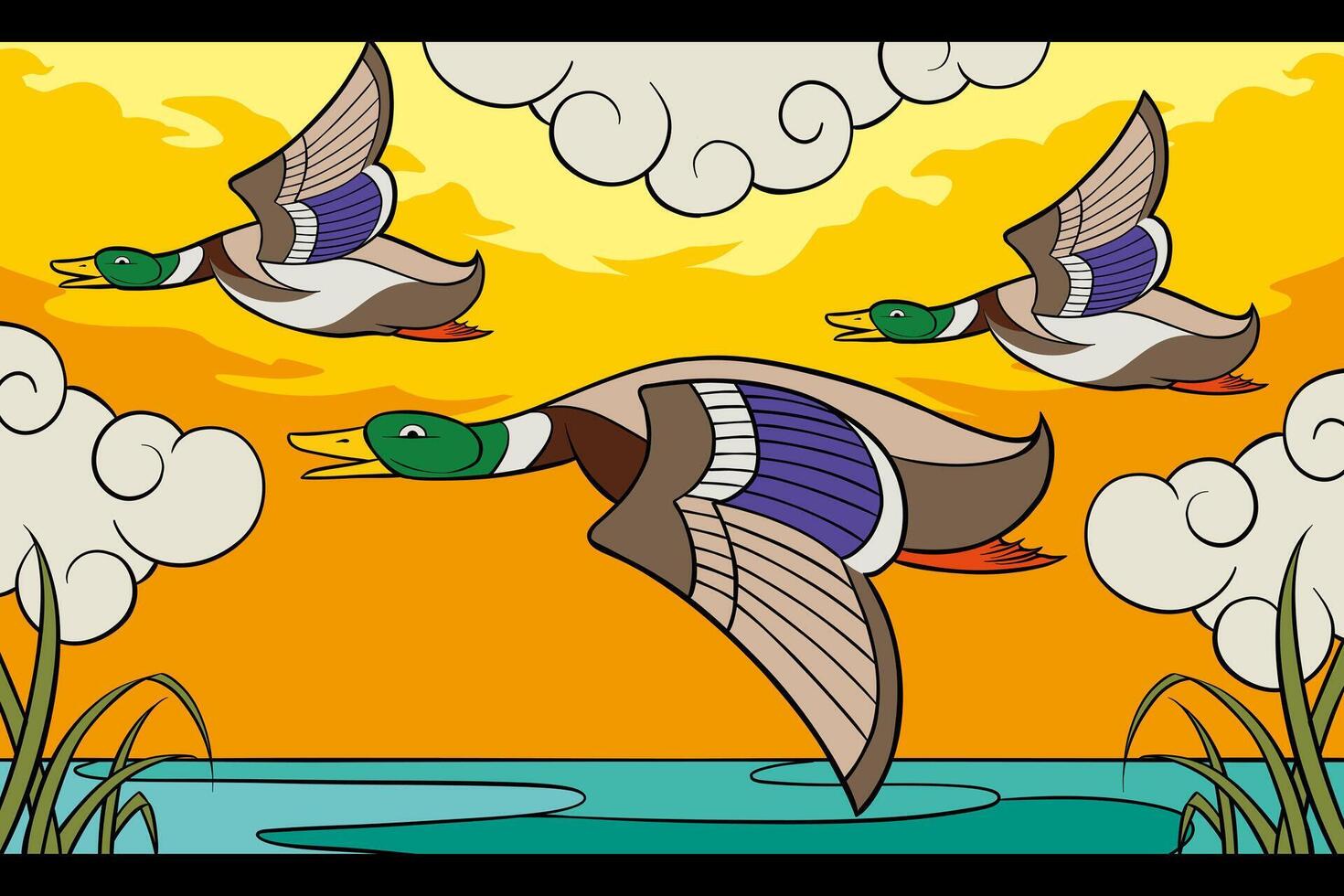 Illustration of mallard duck with ornamental and ethnic style vector