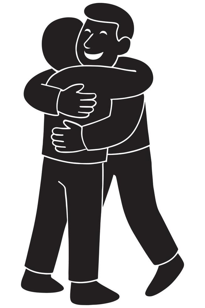 Silhouette of a man hugging a person in a warm celebratory gesture vector