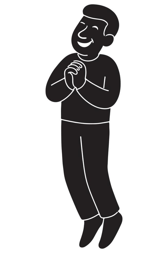 Silhouette of a man standing on tiptoes with hands clasped in joy vector