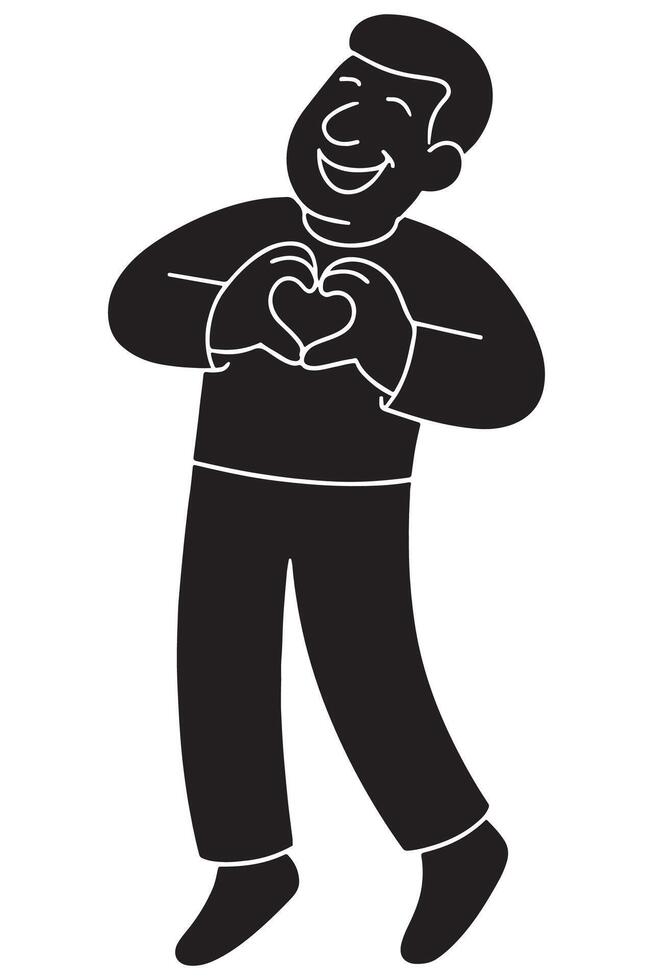Silhouette of a man making a heart shape with both hands in celebration vector