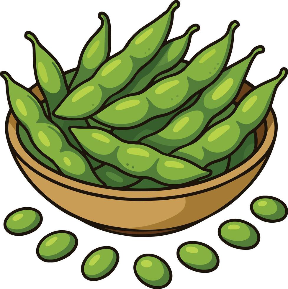 Bowl of Green Edamame Beans Cartoon Illustration vector