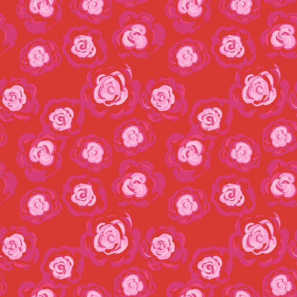 Seamless floral pattern with hand drawn pink abstract roses on a orange background. Bold and romantic design perfect for fabric, wallpaper, packaging, surface prints vector