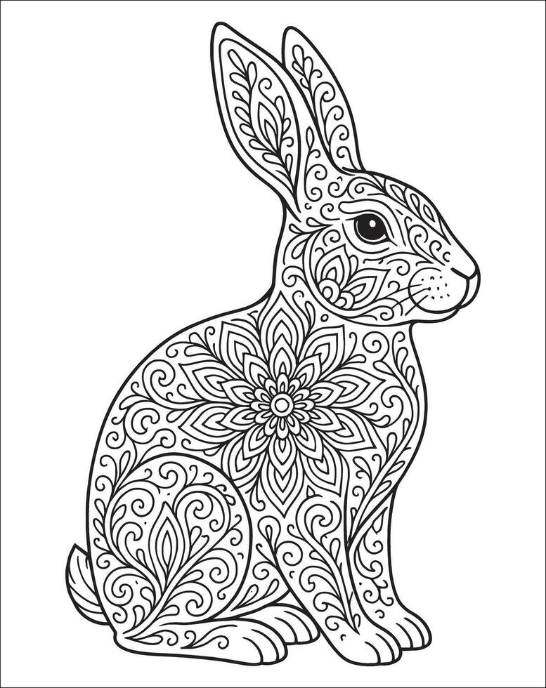 Hare mandala coloring page for adults. Animal mandala coloring page vector