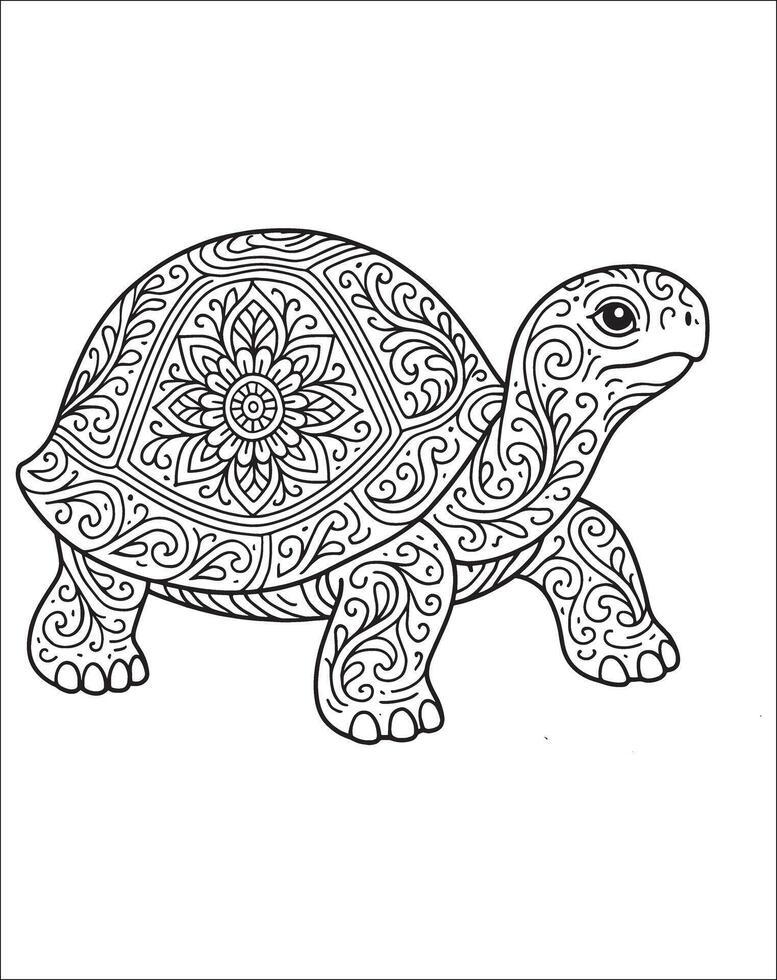 Tortoise mandala coloring page for adults. Animal mandala coloring page vector