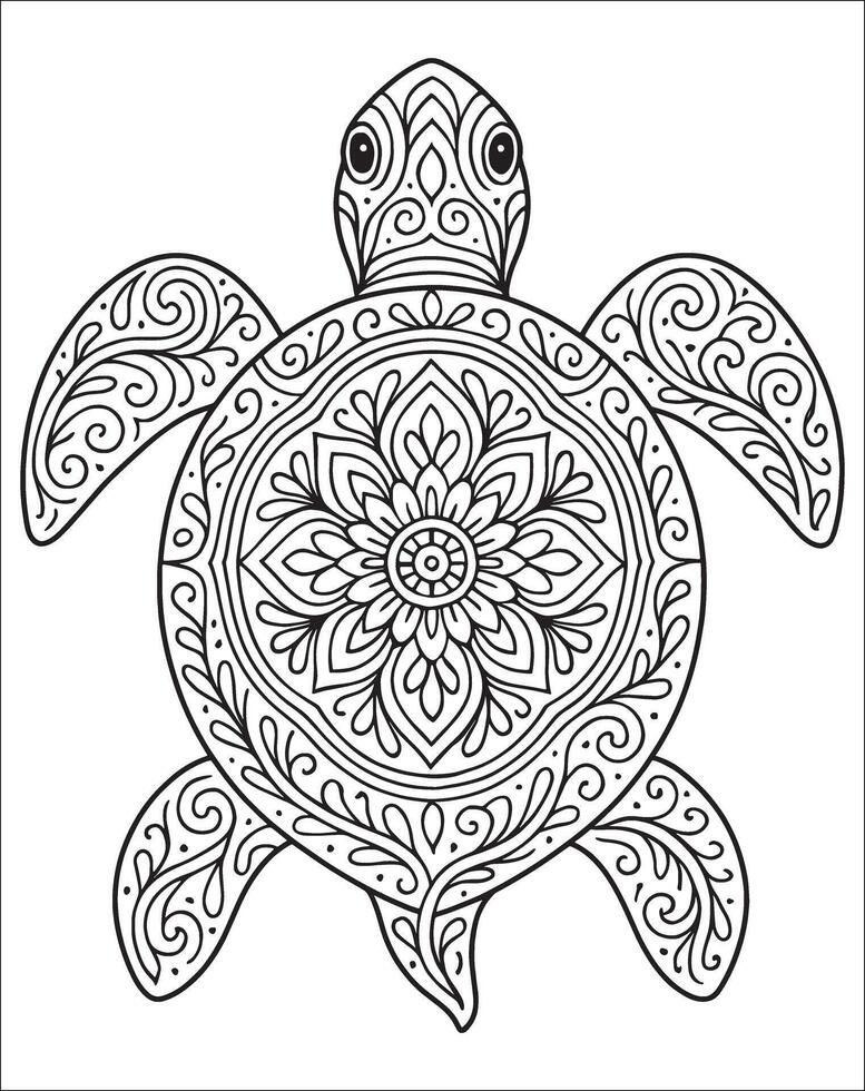 Water turtle mandala coloring page for adults. Animal mandala coloring page vector