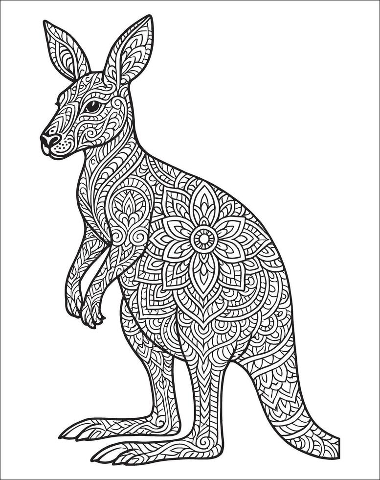 Kangaroo mandala coloring page for adults. Animal mandala coloring page vector