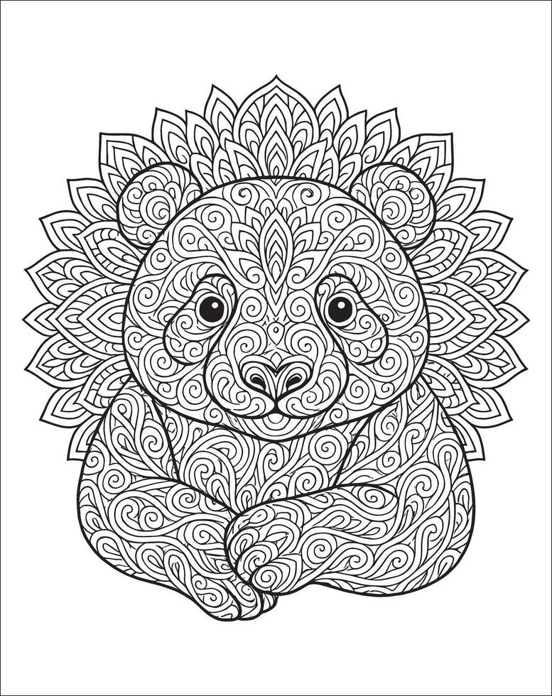 Panda Mandala coloring page for adults. Animal mandala coloring page vector