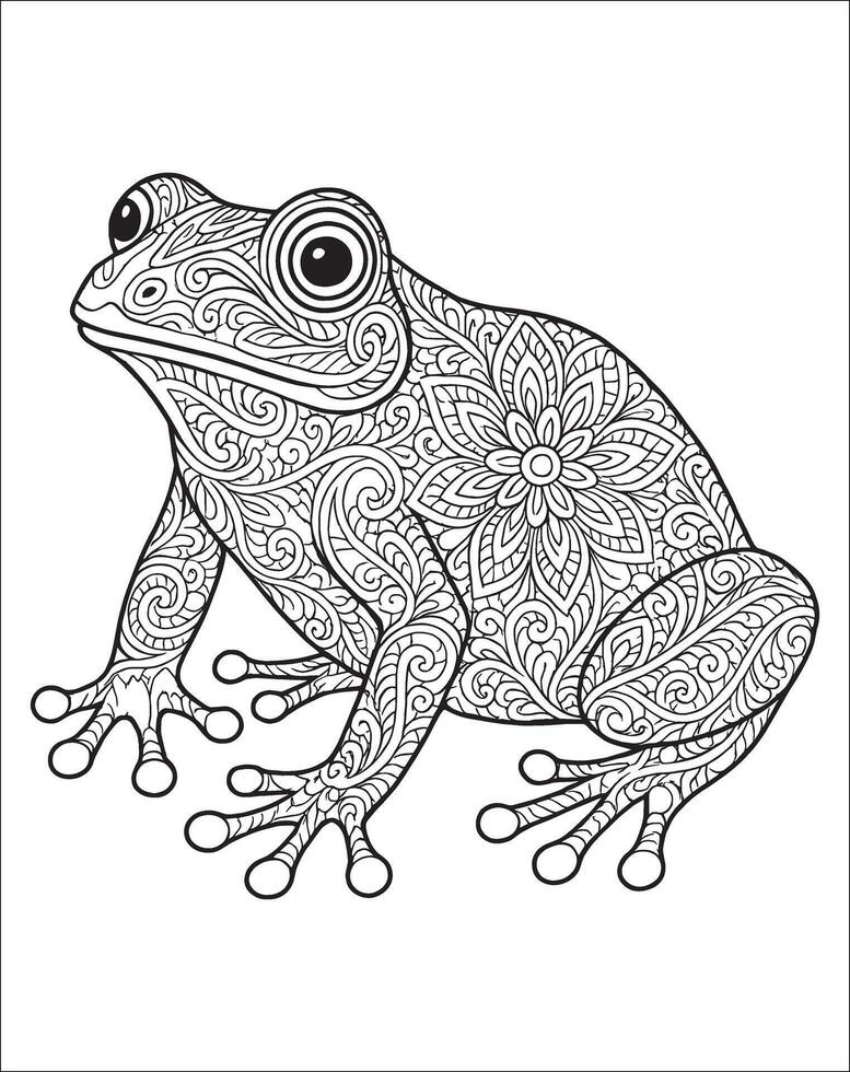 Frog mandala coloring page for adults. Animal mandala abstract mandala coloring page vector