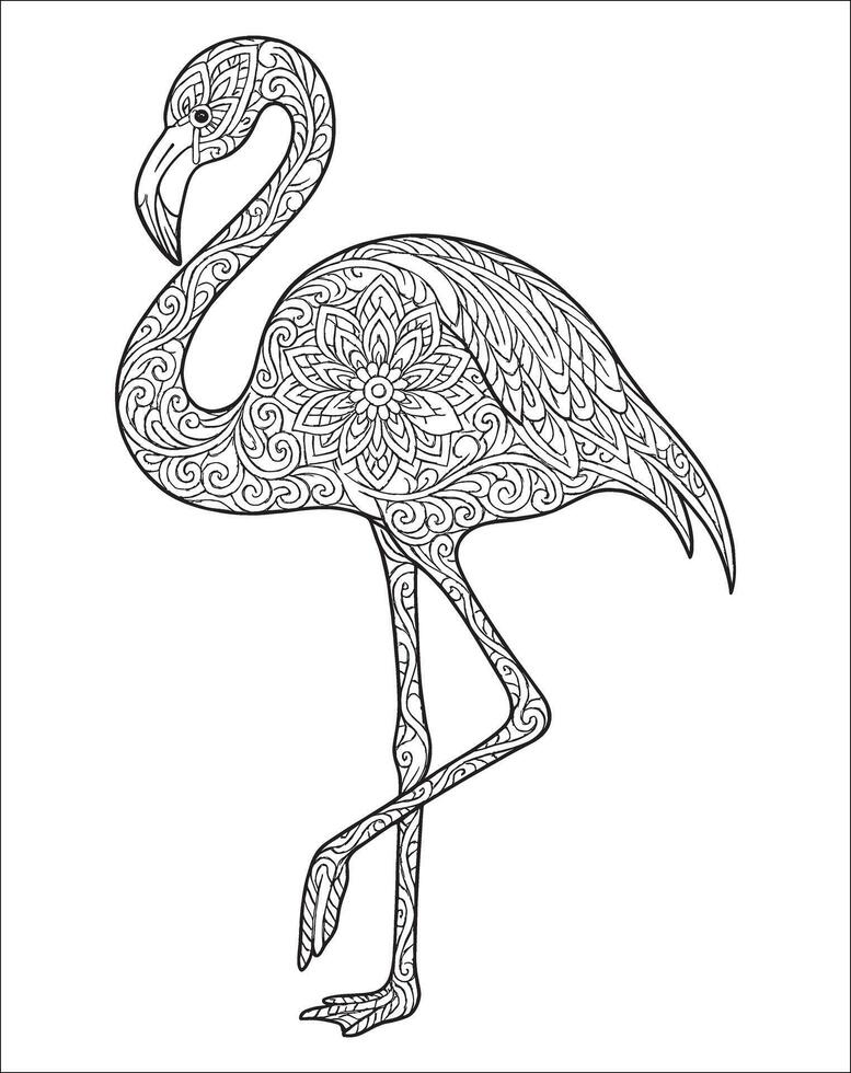 Flamingo Mandala coloring page for adults. Animal mandala coloring page vector