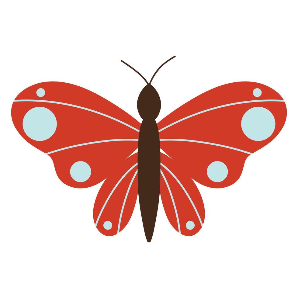 Hand drawn red butterfly on a white background, simple insect butterfly illustration vector