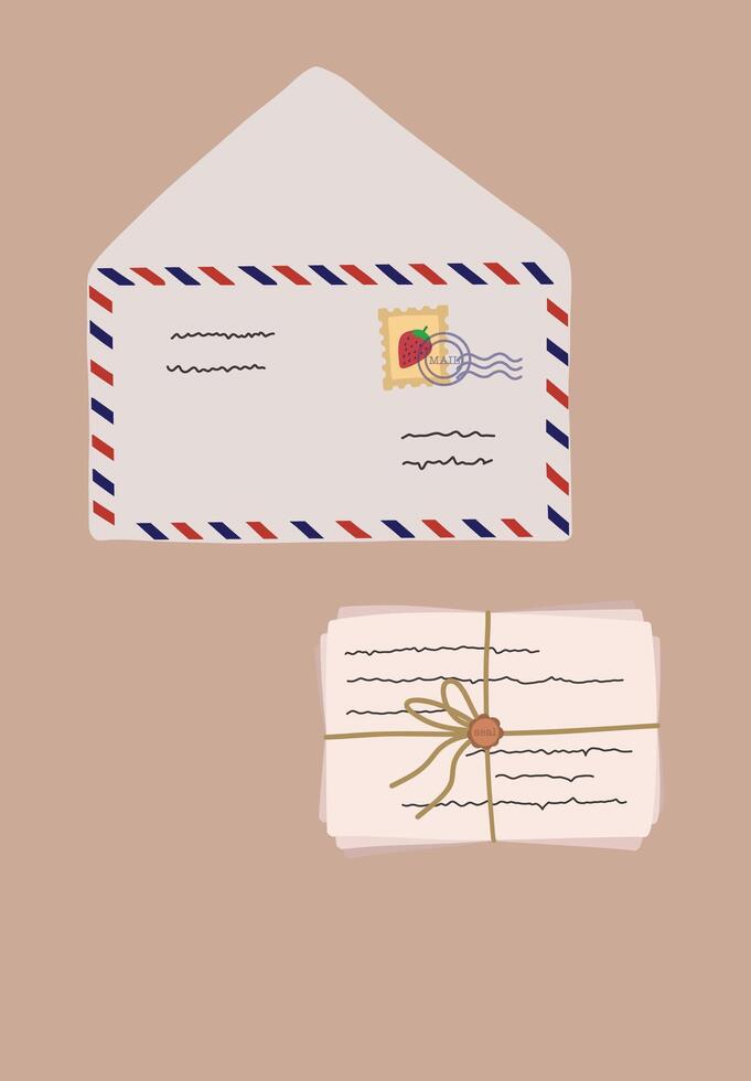 Love Letter airmail stamp envelope north pole postal with some paper postcard tied with string design illustration editable for use vector