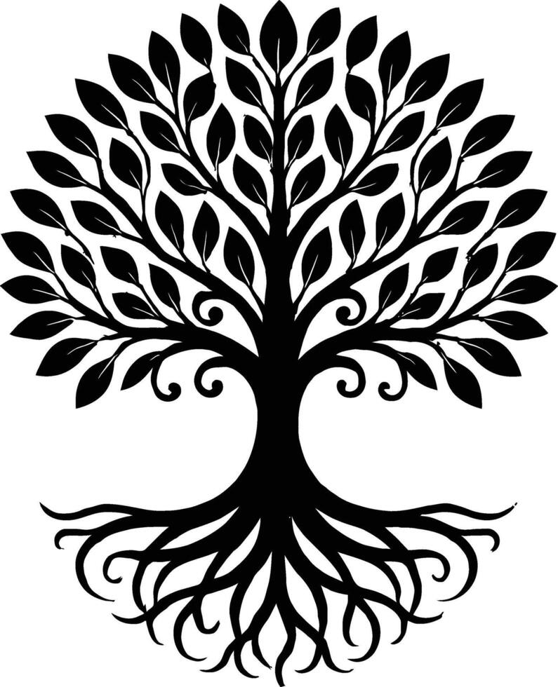 A majestic black tree of life with intricate roots and leaves vector