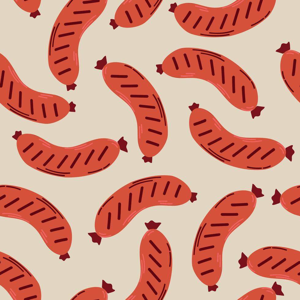 Sausages seamless pattern background for packaging and decoration. Fast food concept. vector