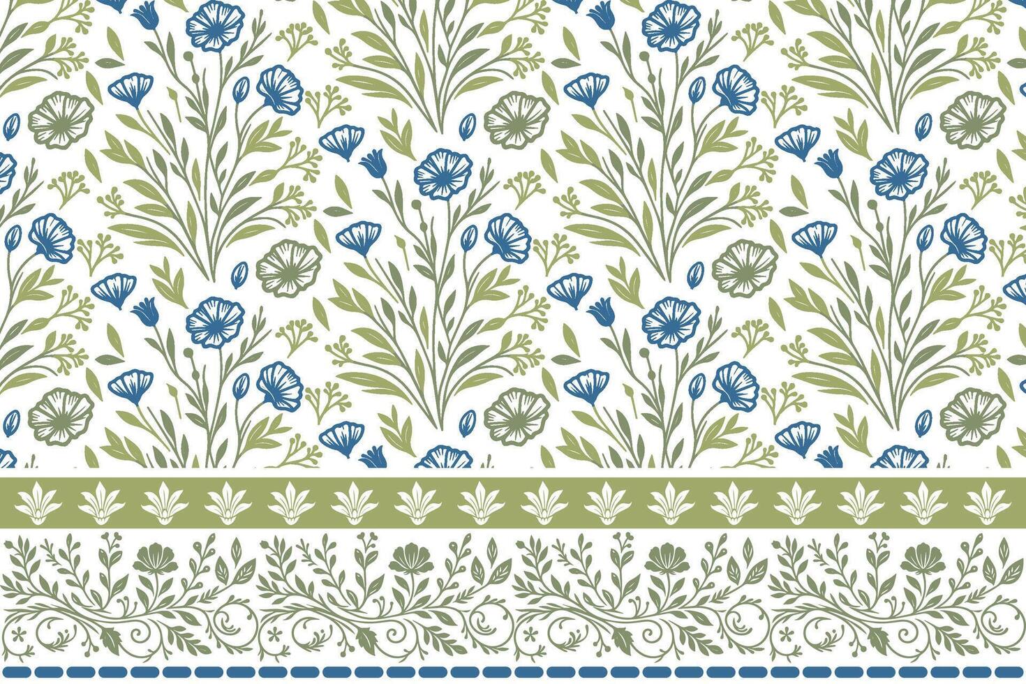 minimal embroidery border motif. one line flower sketch pattern. botanical repeat in clean style. textile surface for bedding and clothing vector
