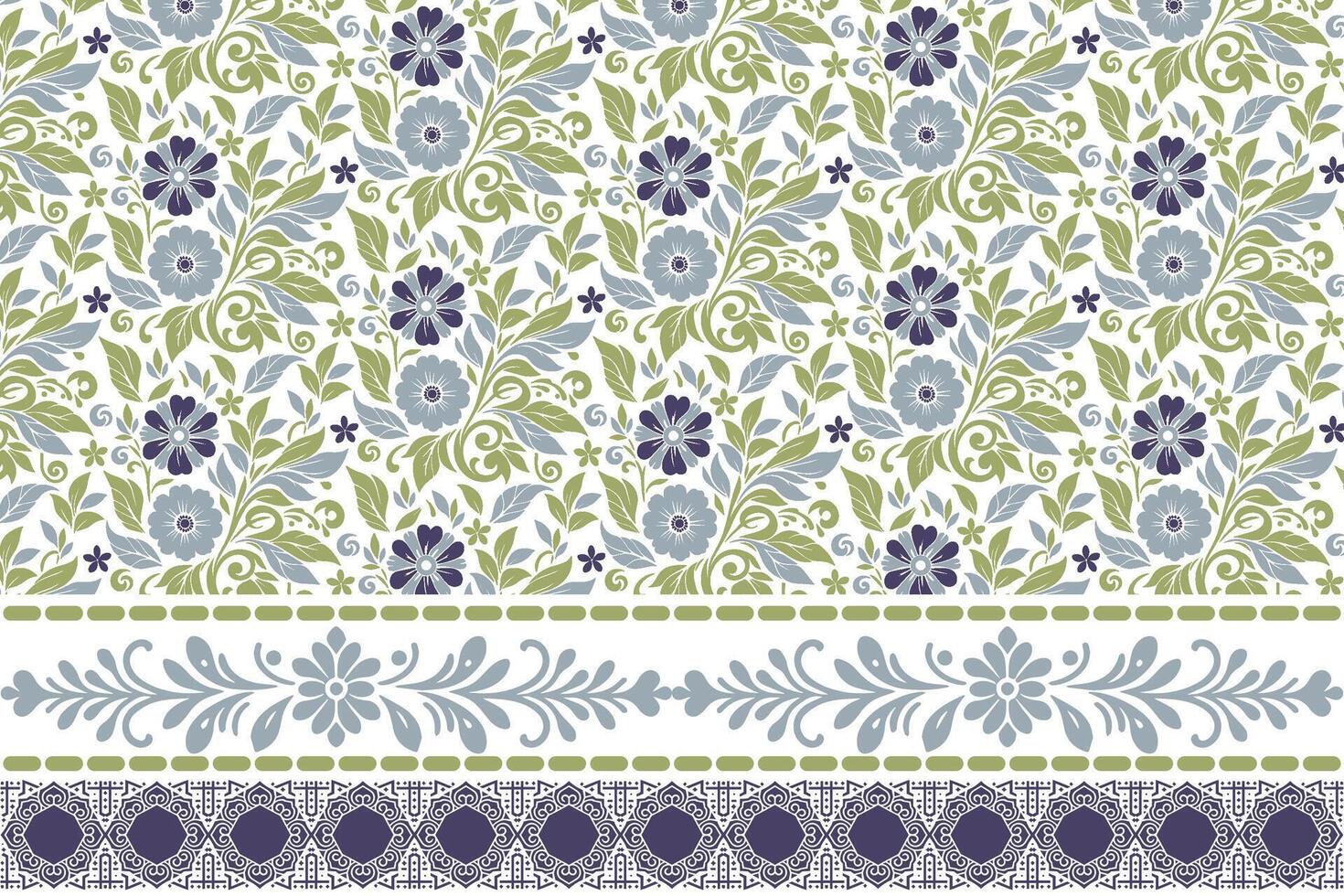 floral pattern sketch in one line. embroidery style border with leaves and flowers. repeat motif textile. fashion and home surface application vector