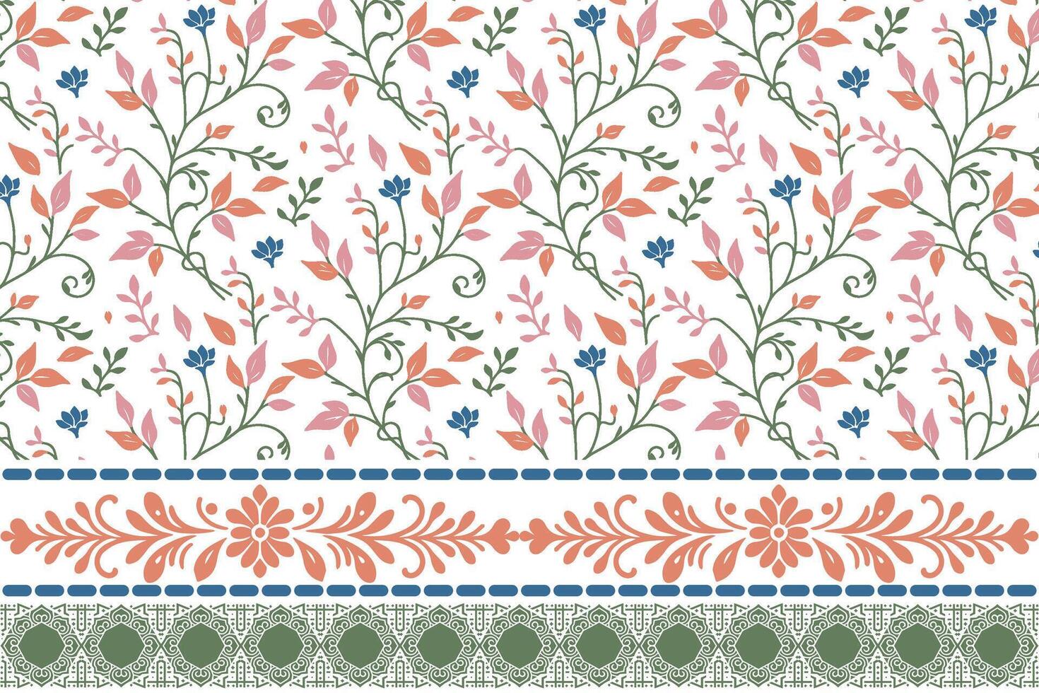 embroidery border with sketch flowers. one line botanical motif in repeat. minimal textile pattern. suitable for kitchen and fashion fabric vector