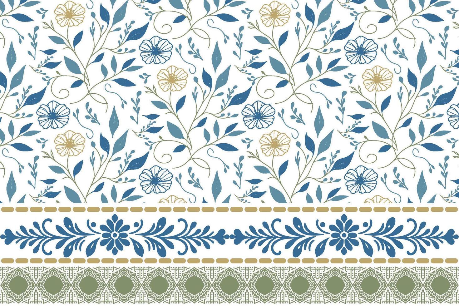 abstract flower and leaf sketch. one line embroidery border design. modern botanical textile repeat. suitable for kitchen and women wear vector