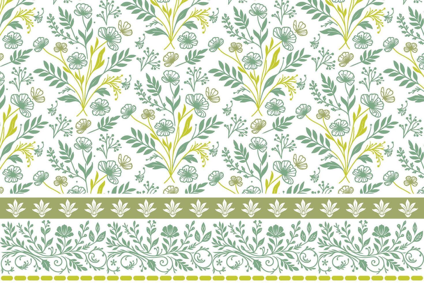 sketch flower border in line art. embroidery motif with petals and stems. modern repeat textile pattern. household and fashion ready print vector