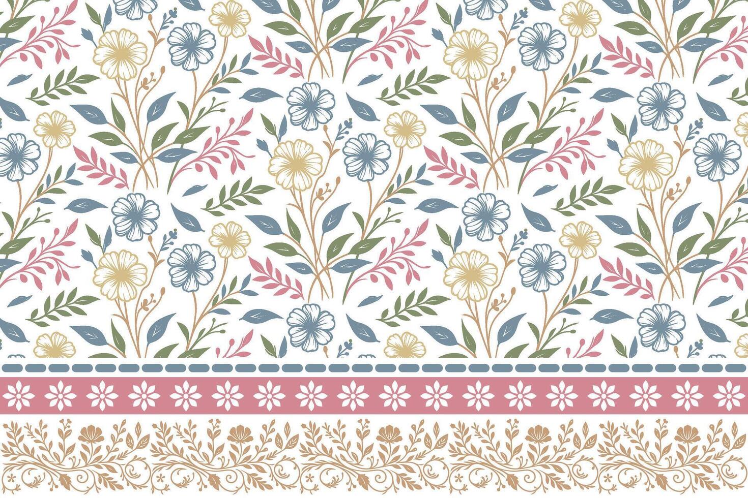 clean floral sketch in outline. embroidery border with one line design. botanical textile repeat pattern. suitable for pillow and kitchen textile vector
