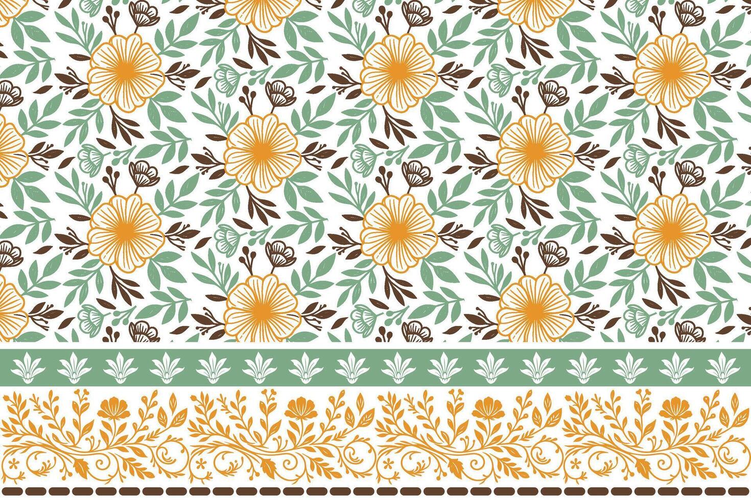 botanical embroidery border pattern. outline flower sketch in one line. repeat motif for textile print. kitchen wear and fashion use vector