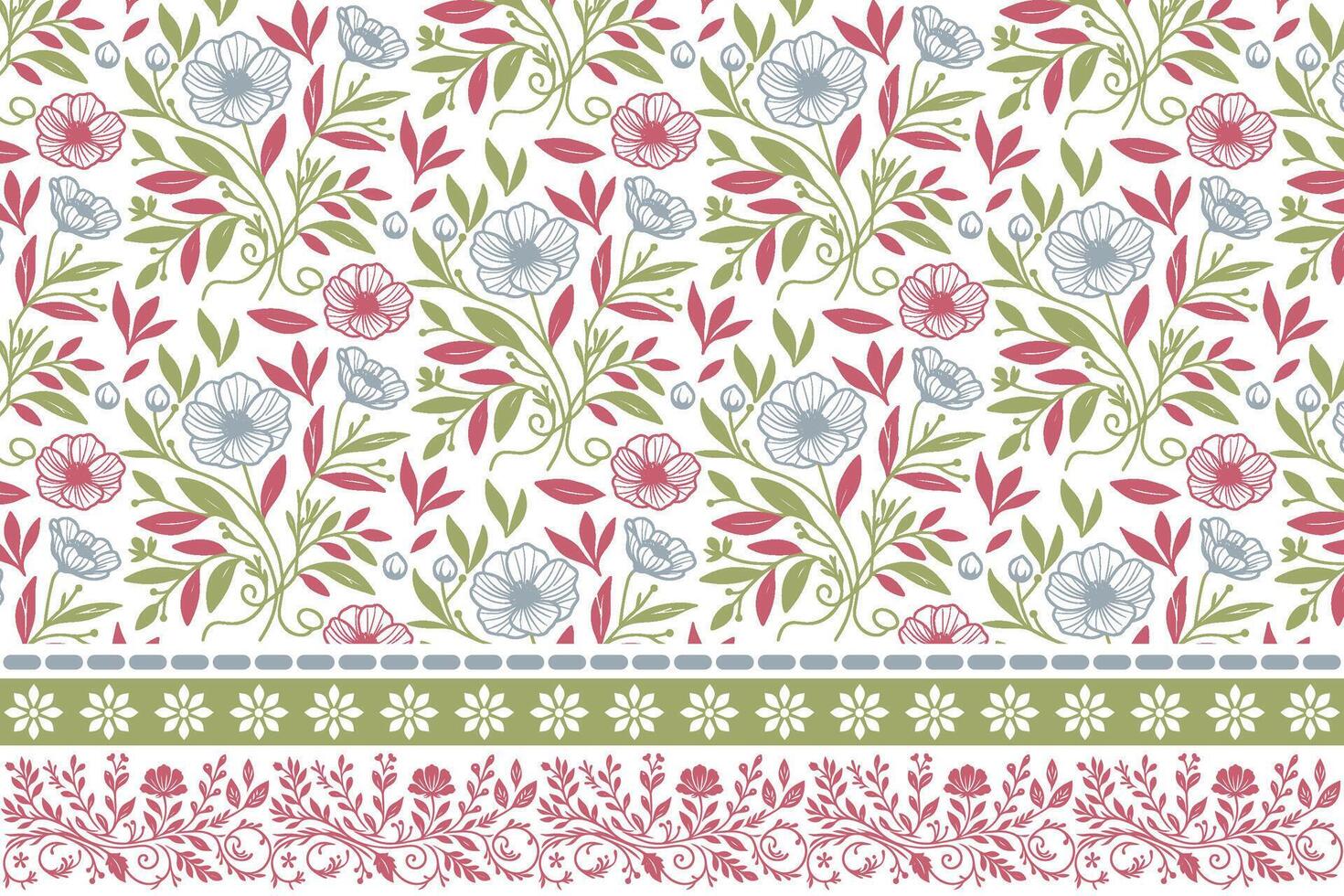 clean flower sketch in repeat. embroidery border in outline style. modern one line floral motif. textile surface for fashion and home use vector