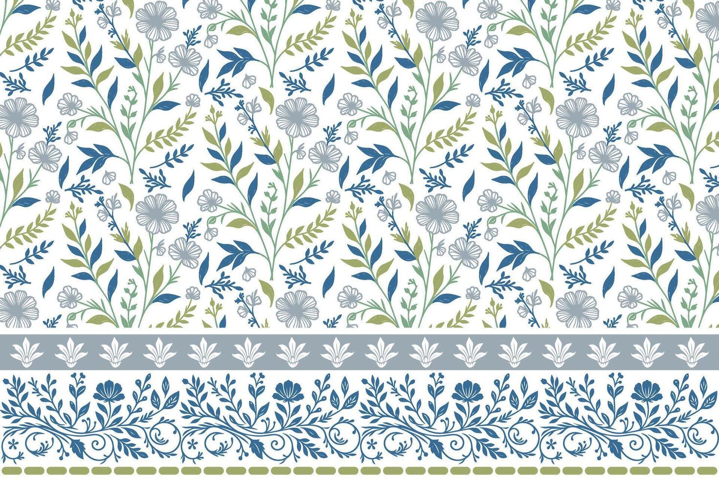 floral elements sketch in line art. embroidery border with flowers and stems. one line repeat pattern. trendy textile for interior use vector
