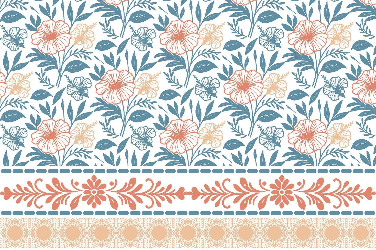 floral embroidery border sketch. botanical pattern in one line art. minimal flowers and stems in repeat. textile design for fashion application vector