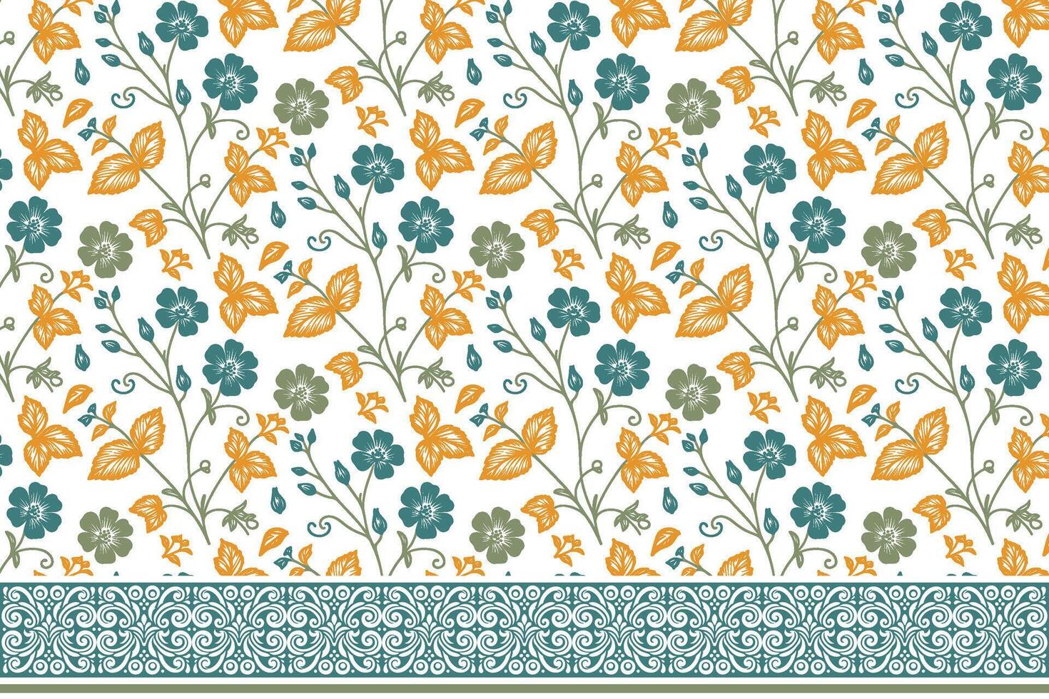 trendy botanical line art. embroidery style flower sketch. one line border motif in repeat. modern textile surface for kitchen and home vector
