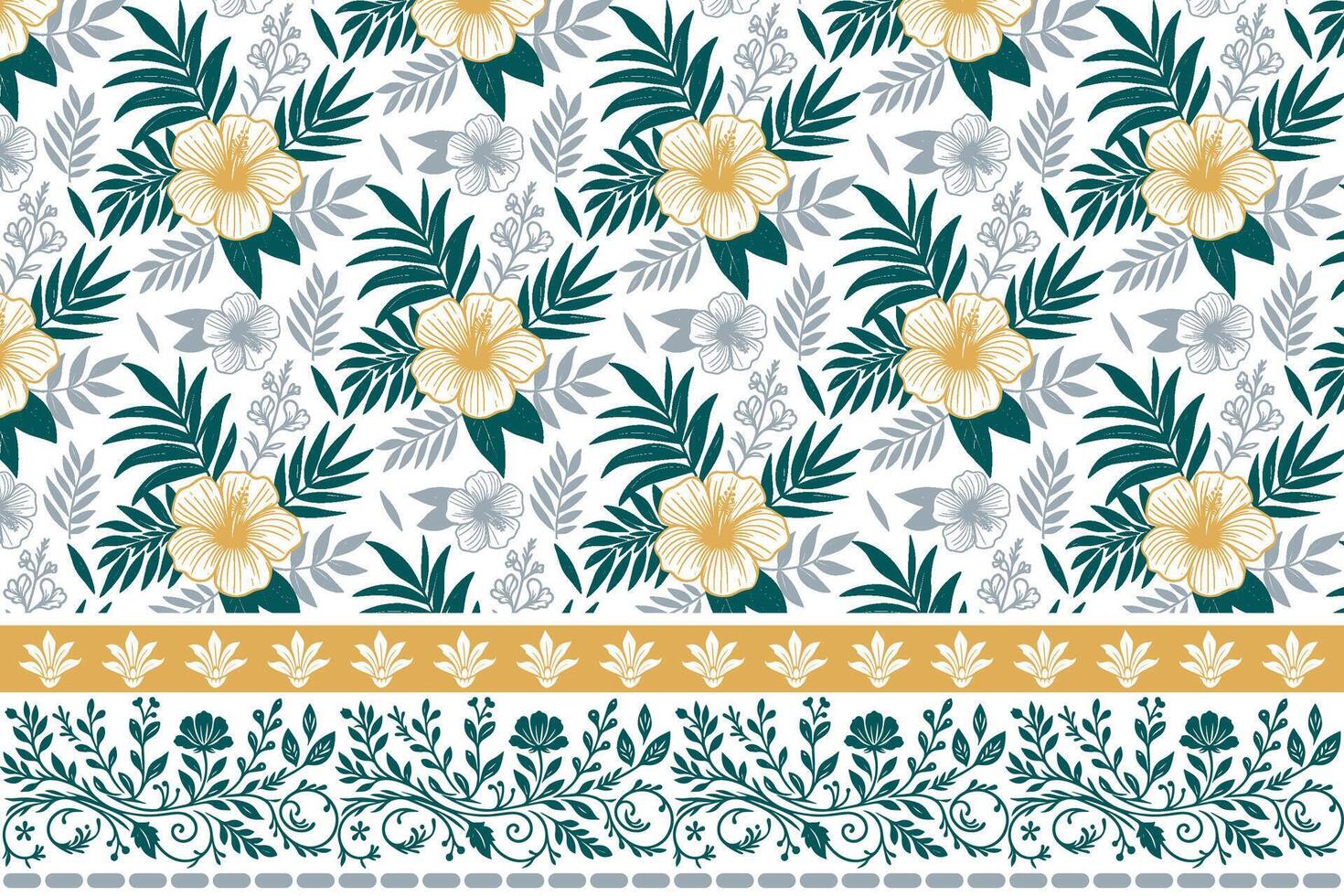 elegant flower and stem motif. one line embroidery border sketch. minimal botanical repeat design. home textile and fashion fabric surface vector