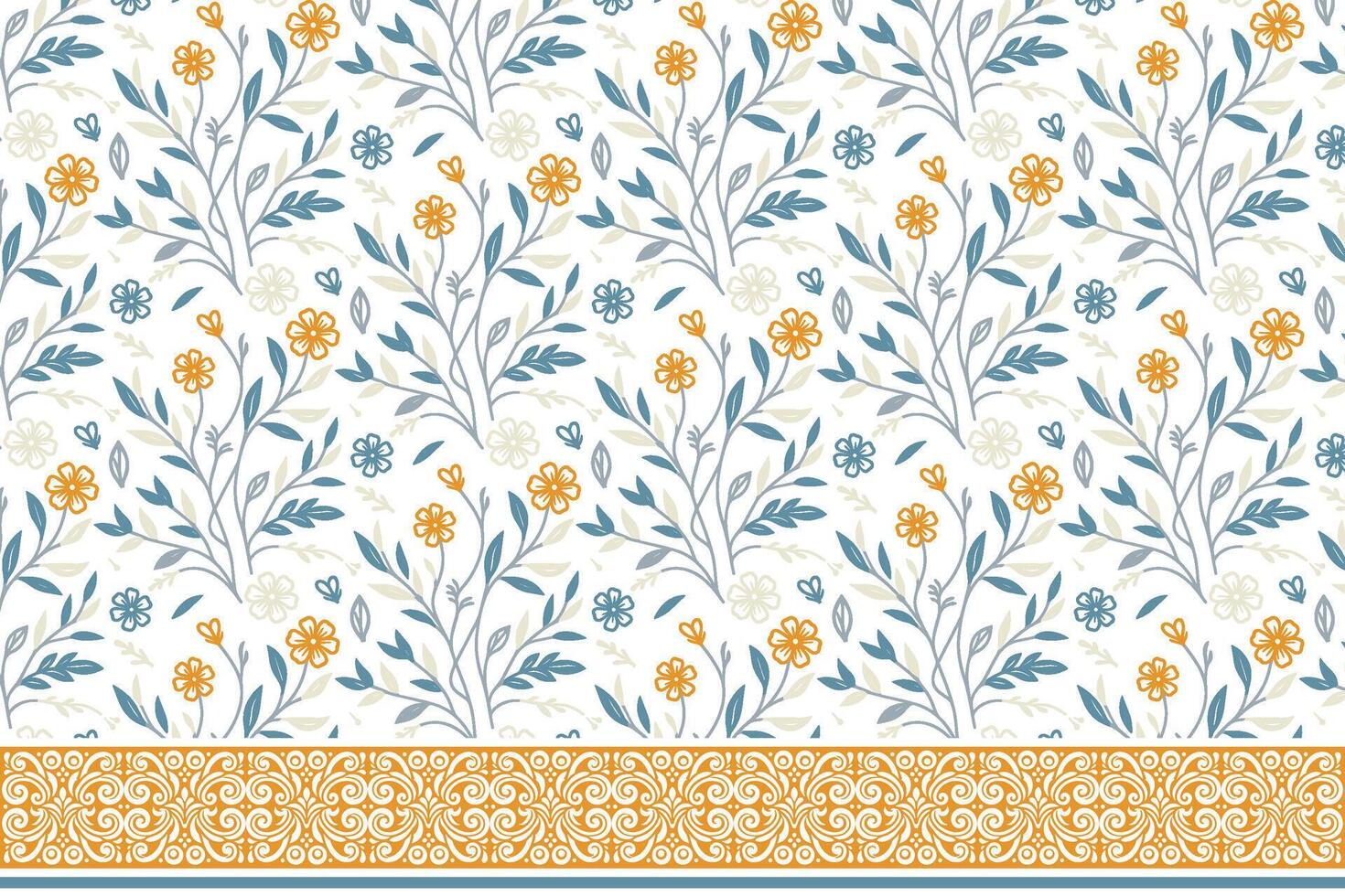 sketch flower and stem design. embroidery edge pattern in outline. one line floral motif in repeat. home and kitchen textile fabric print vector