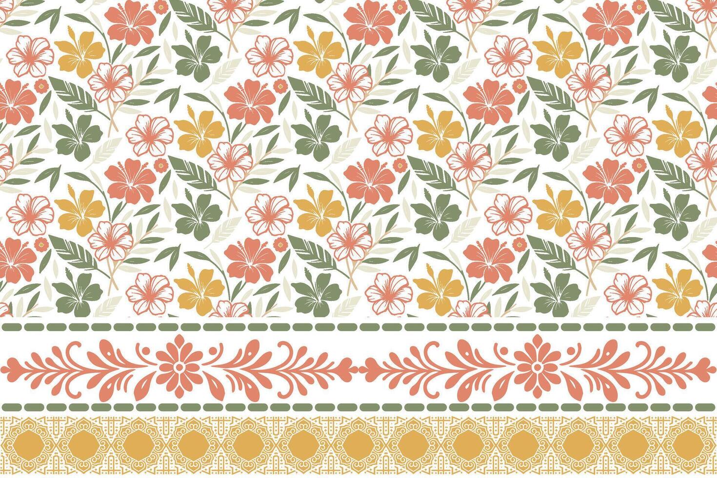 minimal flower and stem sketch. embroidery edge with line pattern. one line botanical motif in repeat. home and fashion textile design vector